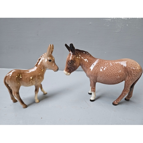 206 - Beswick Horse On Wood Base & 2 Beswick Donkeys