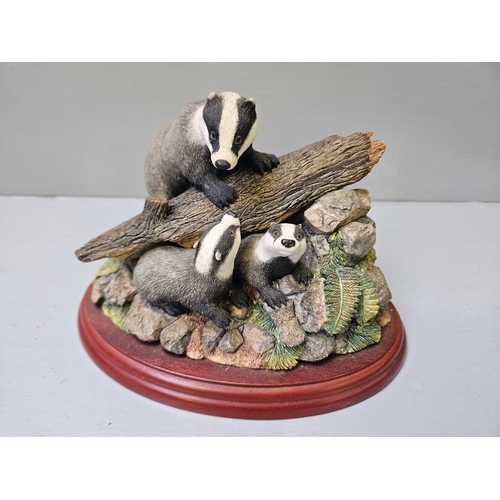 214 - Border Fine Arts Forest Family (Badger Family) A0403 On Wood Base