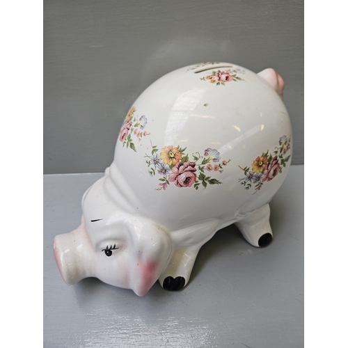 220 - Ceramic Crouching Pig Money Bank H24cm