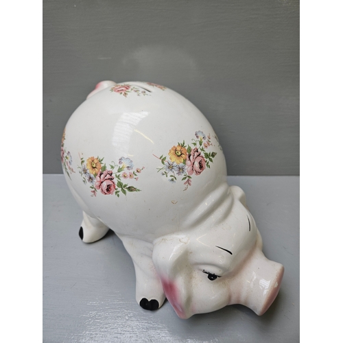 220 - Ceramic Crouching Pig Money Bank H24cm