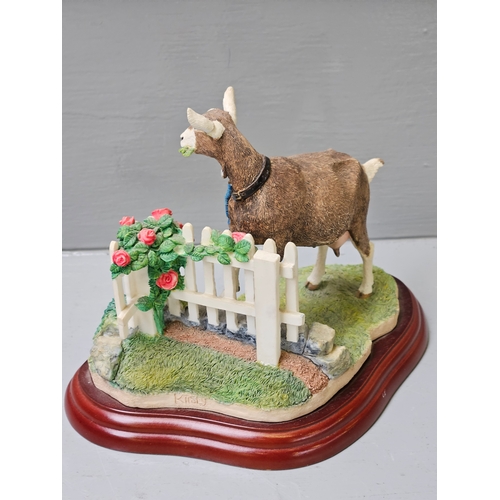 230 - Border Fine Arts 'Prize Blooms' A0458 Goat Figurine On Wood Base