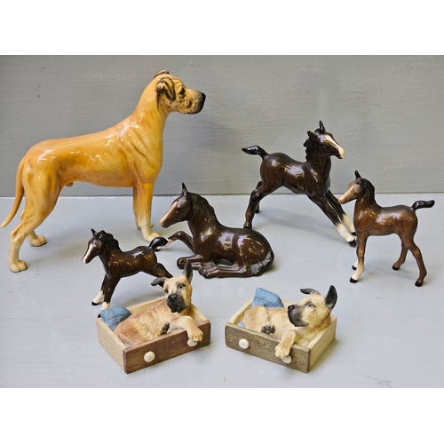 238 - 4 Beswick Foals, Beswick Great Dane Figure  & 2 Border Fine Arts Great Dane Figures