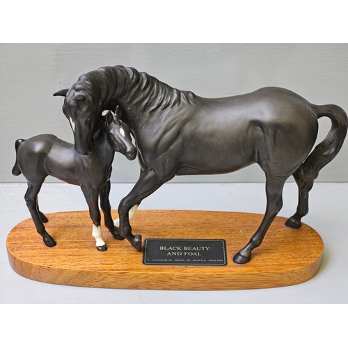 239 - Beswick Black Beauty & Foal (Connoisseur Model) On Wood Base & Beswick Spirit Of Youth On Wood Base ... 