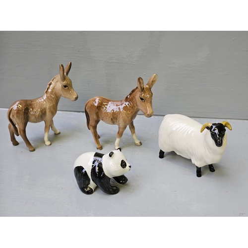 242 - 2 Beswick Beneagles Scotch Whisky Seal & Badger Miniatures, 2 Beswick Donkeys, Beswick Blackface Ewe... 