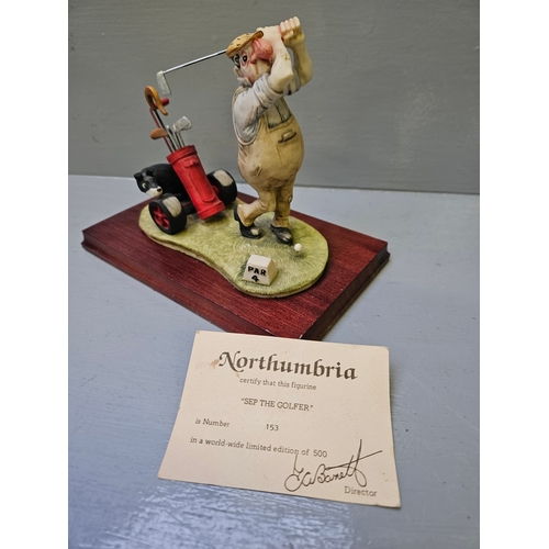 274 - Northumbria Henry Brewis 'Sep The Golfer' Limited Edition 153/500 On Wood Base