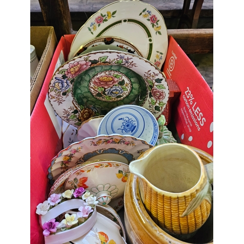 288 - Box Of China Plates, Davenport Cakestand (A/F), Mailing Dish Etc