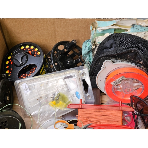 584 - Box Including Fly Reels, Line & Other Fishing Accessories