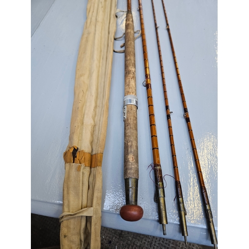 587 - 4 Pc Cane Fishing Rod In Canvas Sleeve