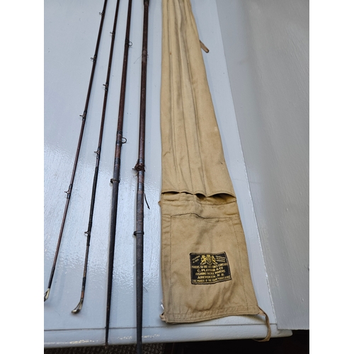 588 - 4 Pc Cane Fishing Rod In Canvas Sleeve