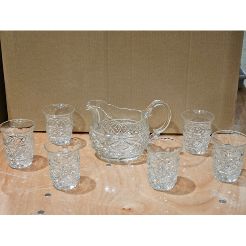 62 - 7 Pc Cut Glass Water Set, 2 Hand Painted Bud Vases, 9 Assorted Glasses