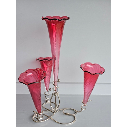 69 - Victorian Cranberry Glass Epergne & Glass Paperweight