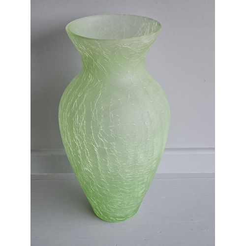 70 - French Style Ice Frosted Green Glass Vase H30cm