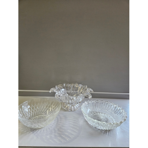 79 - 3 Cut Glass Fruit Bowls, Lidded Jam Pot Etc