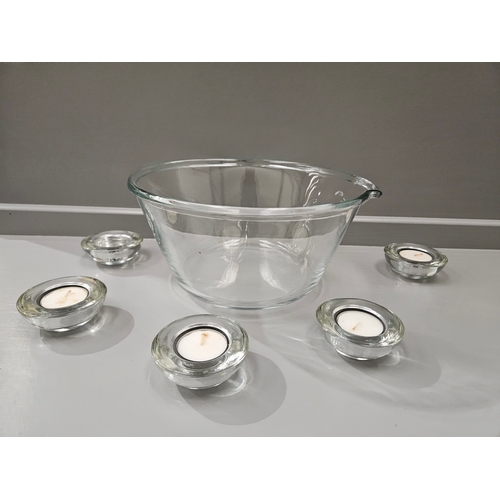 89 - 3 Victorian Glass Light Shades, Glass Mixing Bowl, 5 Candleholders