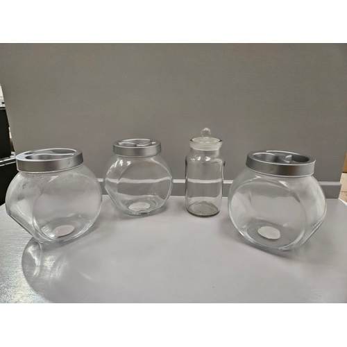 96 - 3 Large Glass Sweet Jars & 4 Other Storage Jars