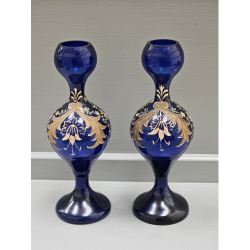 104 - A Pair Of Hand Painted Gilt Mantel Vases H25cm