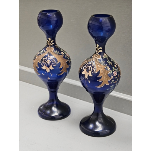 104 - A Pair Of Hand Painted Gilt Mantel Vases H25cm