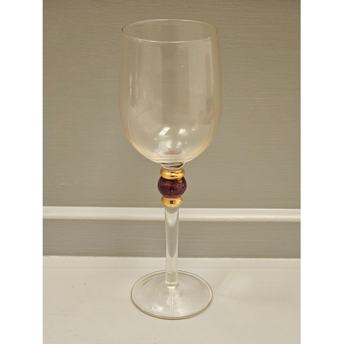 105 - 6 Wine Goblets With Coloured Jewel Gold Stems