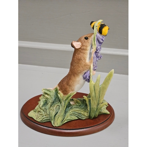 119 - Studio Mouse With Bluebells & Honey Bee Figurine On Wood Base