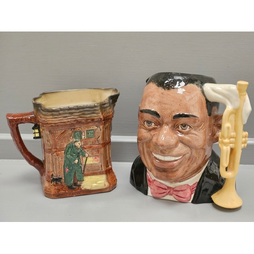 154 - Royal Doulton 'Louis Armstrong ' Toby Jug, Royal Doulton 'Oliver Twist' Water Jug, Victorian Creamwa... 