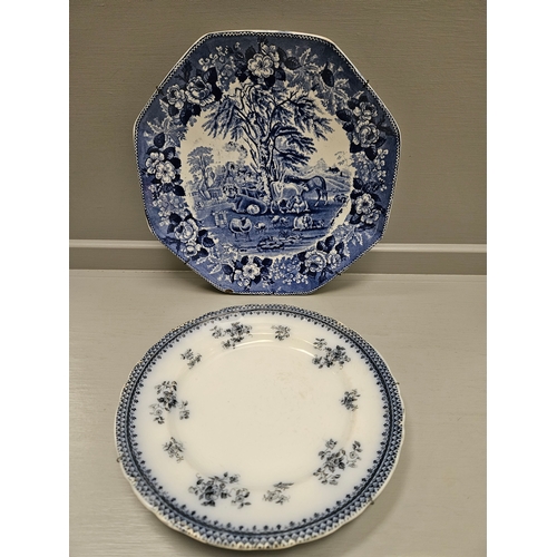 192 - Box Including Blue & White Plates, Soup Bowls, Coffee Pot, Wall Plate, Meat Plate Etc