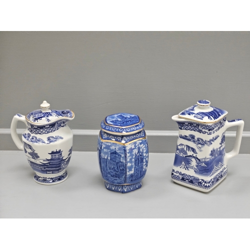 193 - 5 Pc Blue & White Dinnerware, Rington's Teapot, Tea Caddy & Jug