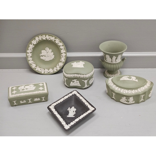 263 - Box Including Wedgwood Dressing Table Pieces, Quantity Of Small Animal Figures Etc