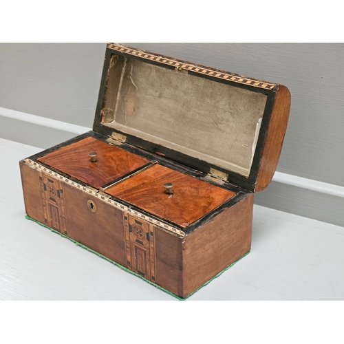 276 - Mahogany Inlaid Tea Caddy H12cm W25cm D12cm