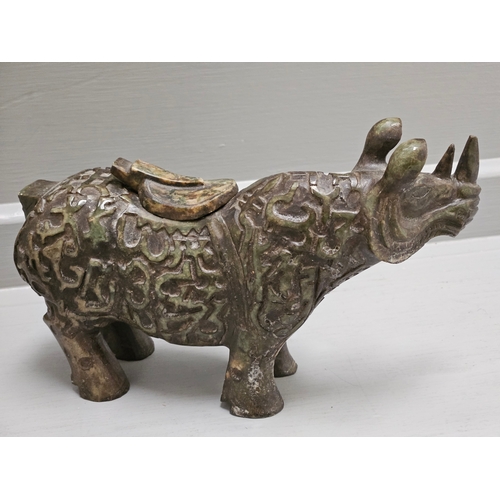 286 - Oriental Rhino Dynasty Style Figure H13cm, 2 Pairs Of Brass Candlesticks, Etc