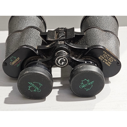 371 - A Pair Of Greenkat Binoculars 10 x 50 In Leather Case