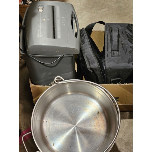 392 - Aluminium Jam Pan, Paper Shredder, Holdall