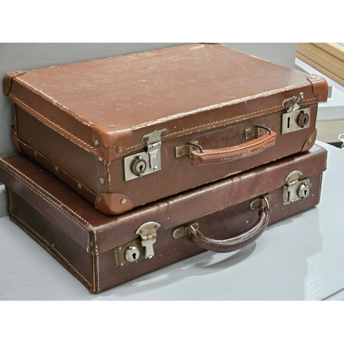 442 - Small Leather Suitcase & Canvas Suitcase