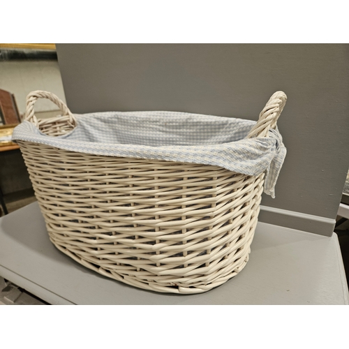 445 - White Wicker Laundry Basket H35cm