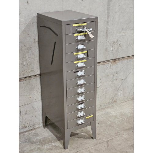 952 - Tall Metal Narrow Chest Of 12 Drawers On Feet H100cm