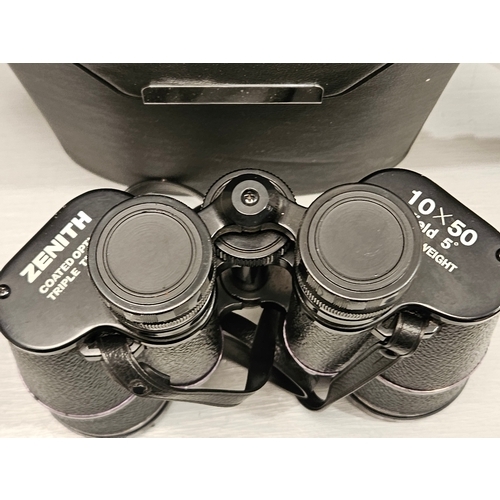 467 - A Pair Of Zenith Binoculars 10 x 50 In Leather Case