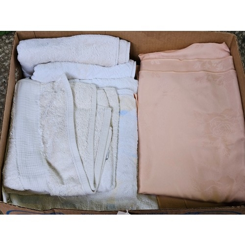 4 - Box Including Tablecloths, Towels Etc