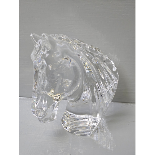 45 - Crystal Horse Head Paperweight H12cm, Cut Glass Candleholder H10cm, Etc