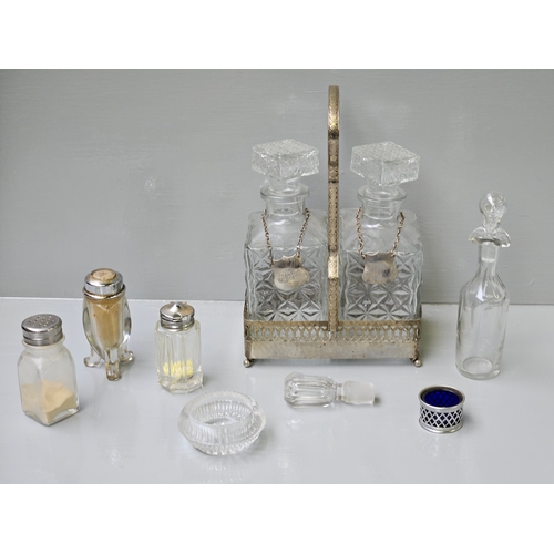 54 - 2 Bottle Plated Tantalus, 3 Decanters Etc