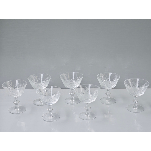 62 - 11 Cut Glass Champagne Coupes/Dishes, 5 Cut Glass Wine Glasses