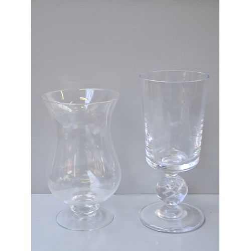 72 - 2 Large Glass Candleholders,  5 Cut Glass Whisky Tumblers Etc