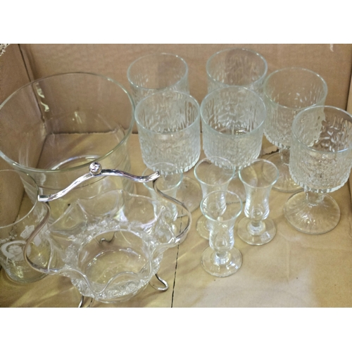 86 - Box Including Cut Glass Vases, Cut Glass Dressing Table Tray, Assorted Glasses Etc