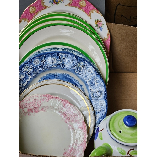 140 - Box Including Assorted Dinner Plates, Teaware Etc