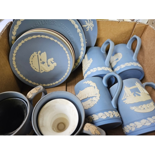 212 - Box Including Wedgwood Tankards, Plates Etc