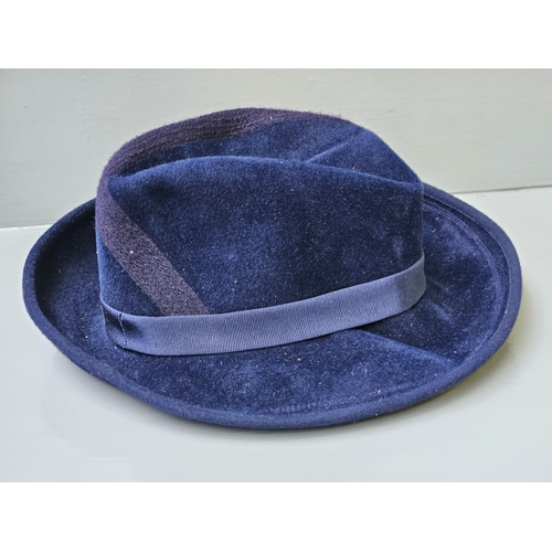 35 - 'Harrods Of London' Navy Blue Fedora Style Ladies Hat & 1 Other