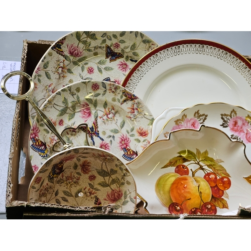 110 - Box Including Imperial Bonn Serving Dish & 1 Other, Ribbon Dishes, Cakestand, Plates Etc