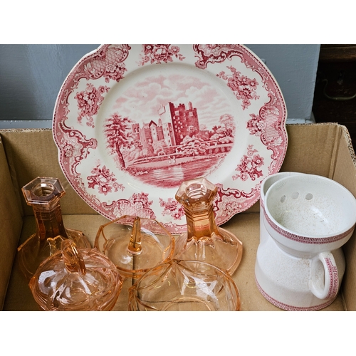 226 - Victorian Cheese Dish, Royal Doulton 'Mr Pickwick' Dish, Biscuit Barrel, Glass Dressing Table Pieces... 