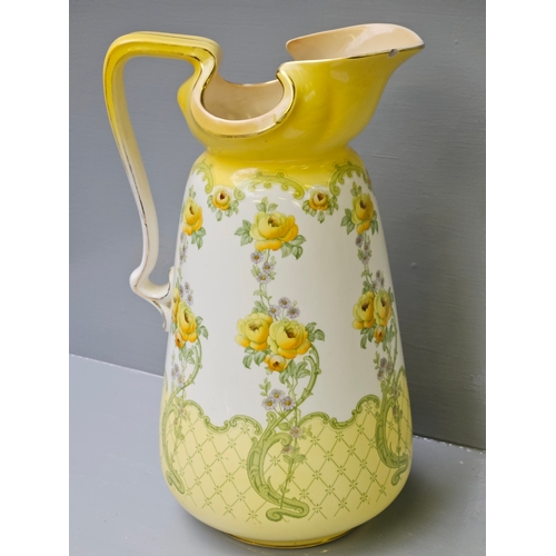 238 - Art Nouveau Yellow Trellis Pottery Jug H36cm