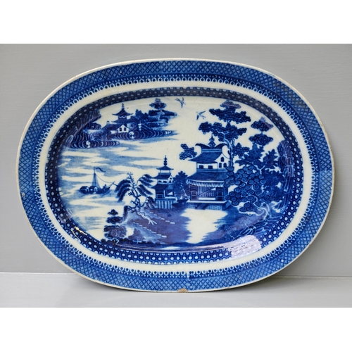 245 - 2 Large Blue & White Meat Plates