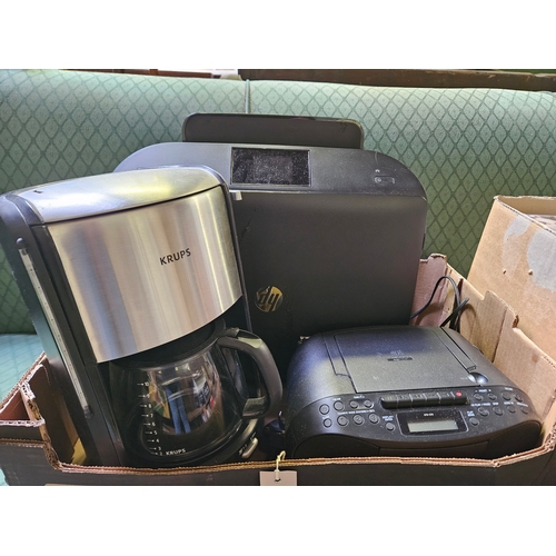 329 - Box Including CD Player, Krups Coffee Machine, Hewlett-Packard Printer, Box CD's