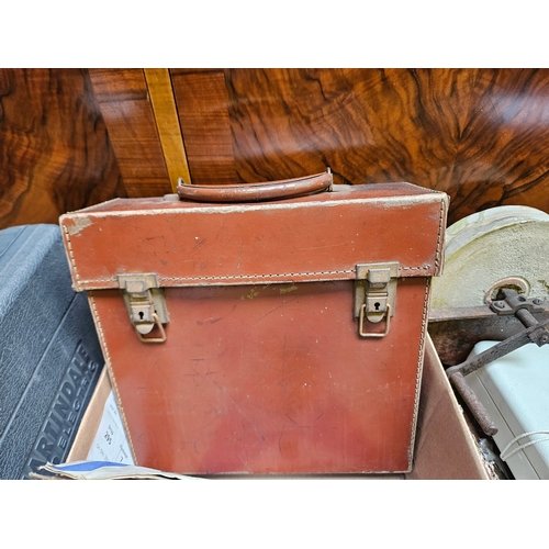 390 - Leather Record Case & Box Of Old Records